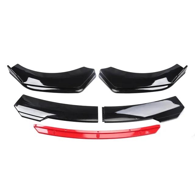 Car Sharp Gloss Black Red Tongue Front Bumper Lip Chin Spoiler Splitter Diffuser Body Kit Trim Air Dam Protector Universal Most
