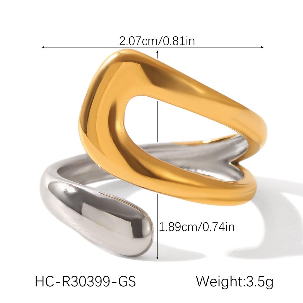 Irregular Open Ring with Gold Beans, Niche Design, Non-fading Titanium Steel Ring for Women
