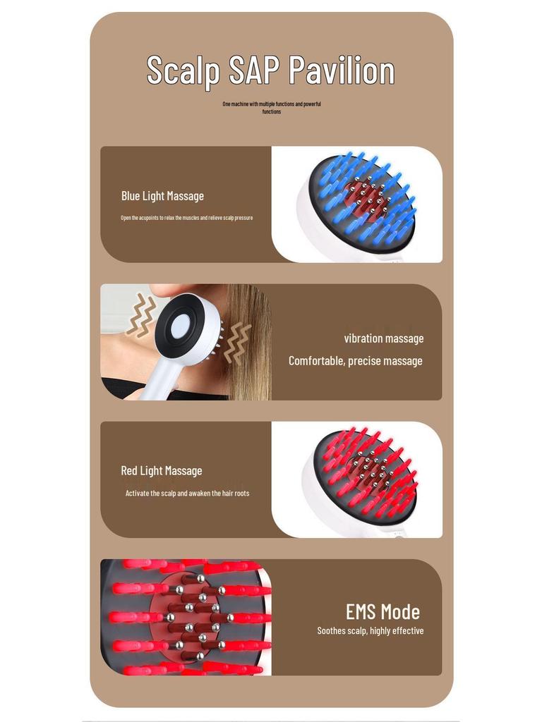 Electric EMS Microcurrent Comb with Red and Blue Light for Cross-border Massage and Liquid Application