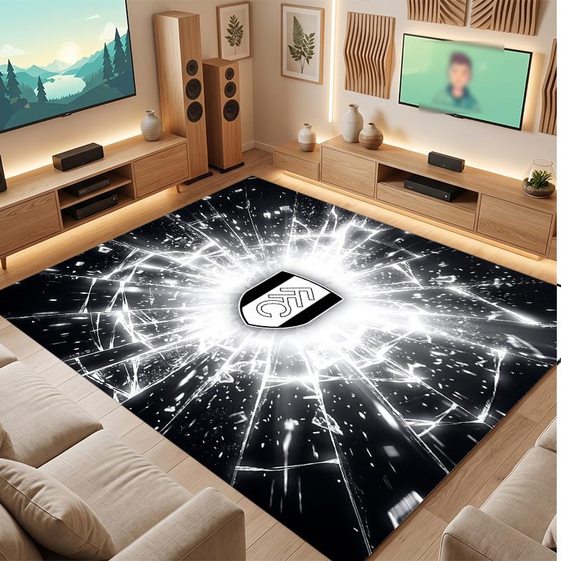 Fulham Football Print Crystal Velvet Rug, Comfortable Water Absorbent Non Slip Indoor Floor Carpet