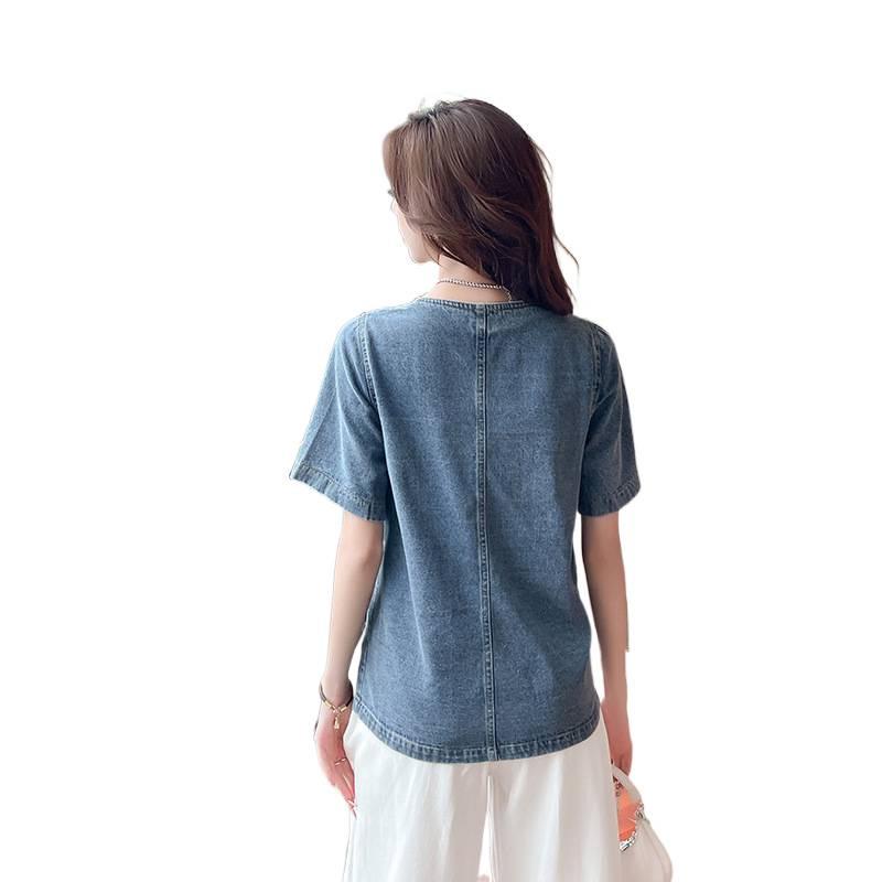 Sommer Damen locker V-Ausschnitt Jeansjacke - Kurzärmelig & Vielseitig