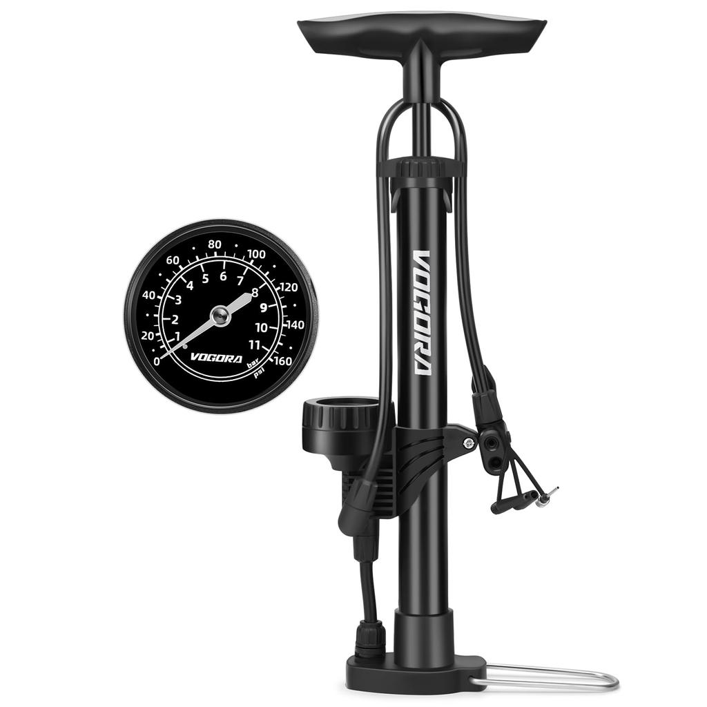 VOGORA Bicycle Pump, Fits Presta, French, American, and British Styles, Road Bike, Floor Pump, and Cross Bike Pump, Compact