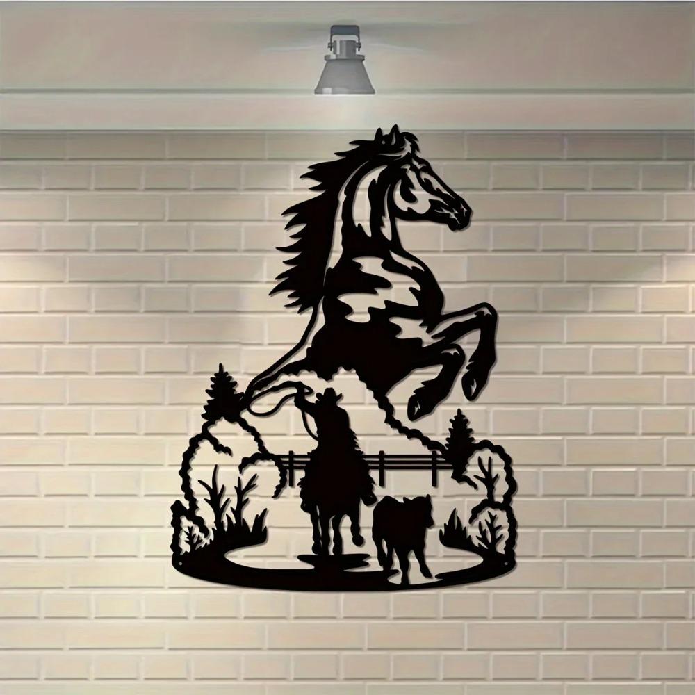 Metall-Wanddekoration mit Pferd und Cowboy, rustikales Cowboy-Schild als Raumdekoration, ideal für Bauernhaus und Zuhause, stilvolle Dekoration mit Pferdemotiv