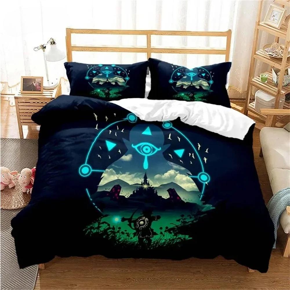 Anime Game Motif Microfibre Bedding Sets, Children's Birthday Gift with Zip Room Decor for Teenagers Adulte  Duvet Cover