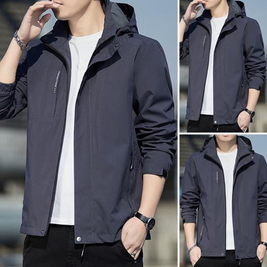 Herren-Herbst-Frühlingsmantel, winddicht, mit Kapuze, Plüsch, verdickt, lässig, einfarbig, abnehmbare Kapuze, Langarmtaschen, warme, mit Fleece gefütterte Winterjacke