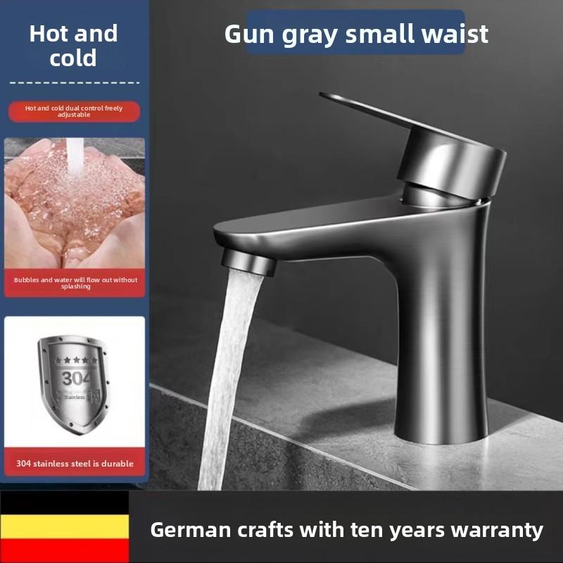 Gray Stainless Steel Faucet Washbasin Household Hot and Cold Water Bathroom Countertop Basin