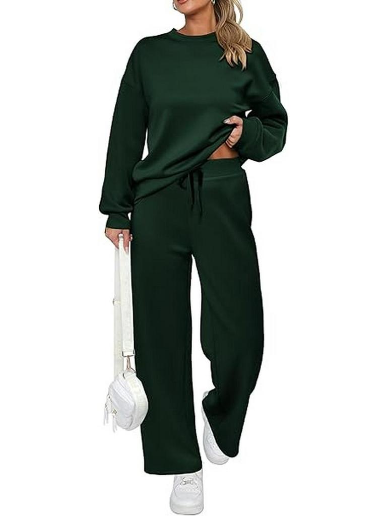 2024 Euro-American Knit Women's Two-Piece: Long-Sleeve Top & Wide-Leg Pocket Trousers