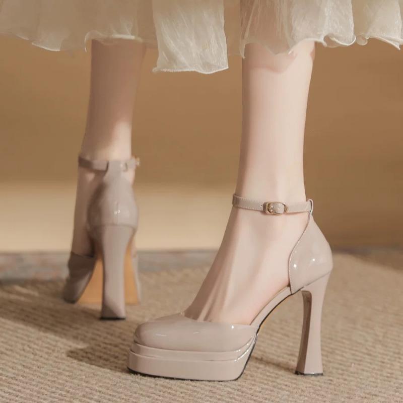 Women's Slim Heel Shoes Spring New Round Head Deep Mouth Thick Sole Anti-slip Wear-resistant High Heels