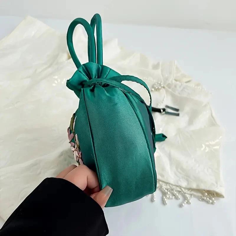 Yogodlns Retro Embroidery Drawstring Bag Flower Pattern Bucket Bag Womens Fashion Handbag Coin Purse