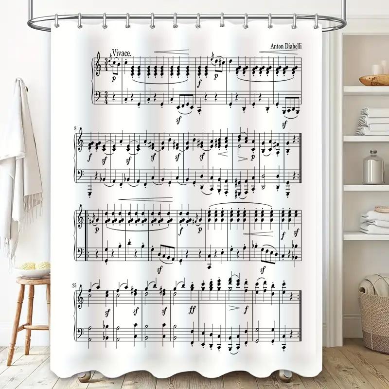 Music Shower Curtain Vintage Sheet Music Decor Bathroom Curtain Waterproof Classical Musician Gift Backdrop