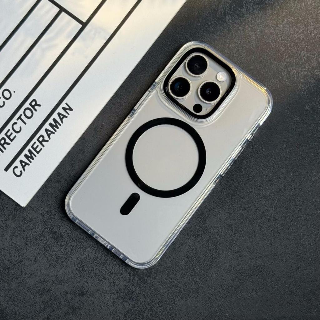 Two-color edge, suitable for Apple 14 mobile phone case, metal lens iPhone15 magnetic attraction 13Promax transparent hard case 12.