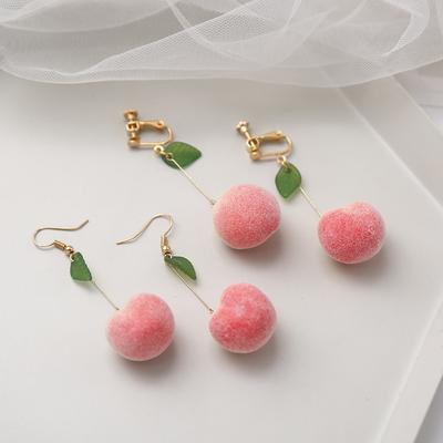 Süße rosa Pfirsich-Ohrringe Damen Ohrclips ohne Piercing Süßer Stil Täglich Lässige Mode Ohrschmuck-Accessoires