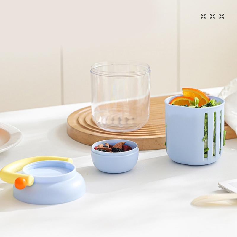 Vegetable Fruit Shaker Cup with Detachable Sauce Compartment Portable Large Capacity Breakfast Storage Container