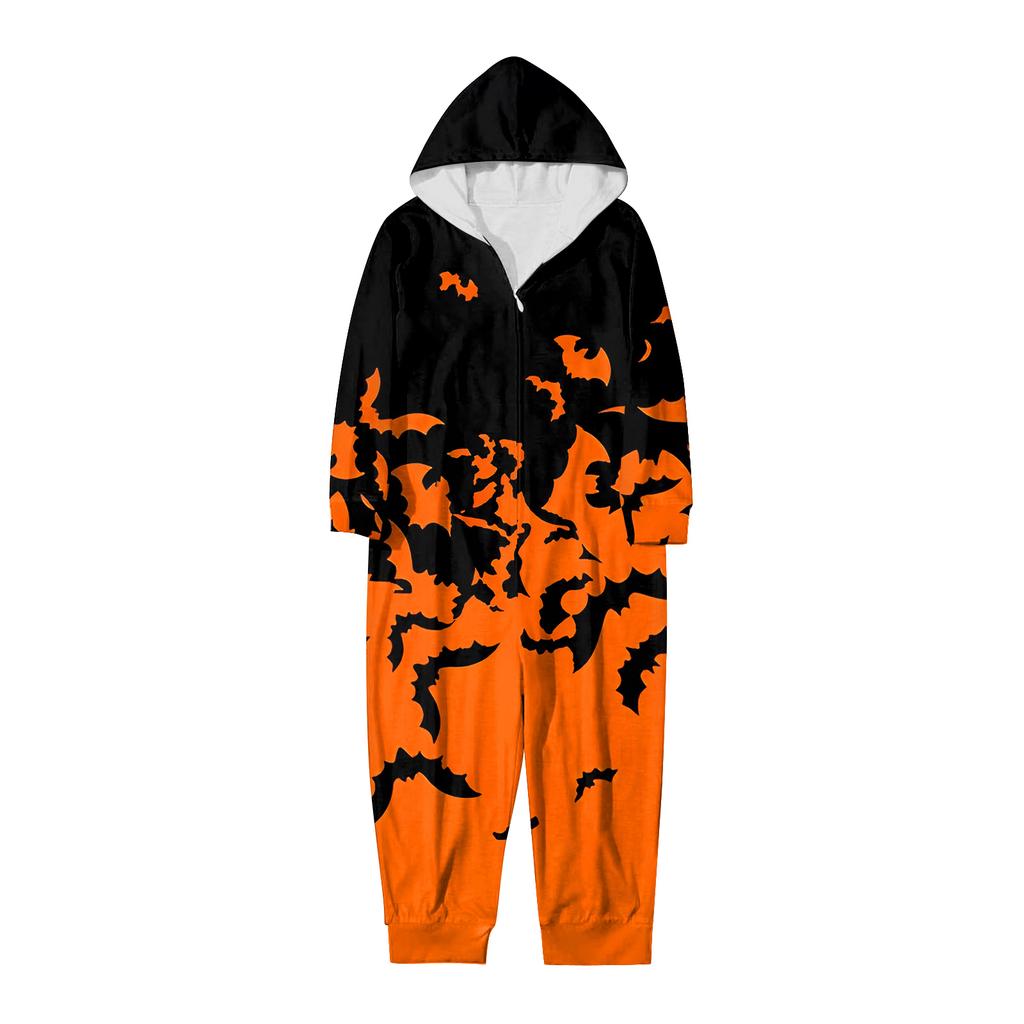 Halloween Printed Family Matching Hooded Long Sleeved Zippered Hooded Jumpsuit Set