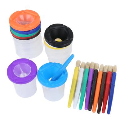10 Pieces Spill Proof Paint Cups Kids Painting Set with Paintbrushes for Toddlers Kids Preschool
