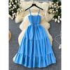 Sling Dress Women's 2024 Summer Dress New Arrival Elastic Tight Waist Slim Looking Sleeveless Tube Top Ruffles Long Dress