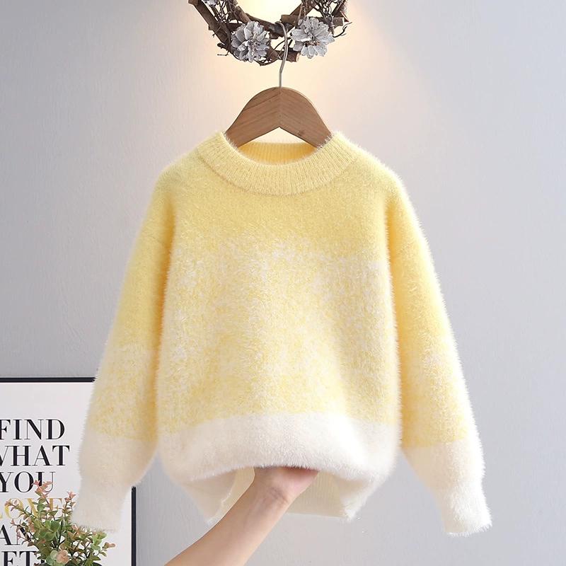 

Детский свитер Утепленный Градиентный цвет Имитация норки Вязаный свитер на осень и зиму Одежда для девочек на зиму 110