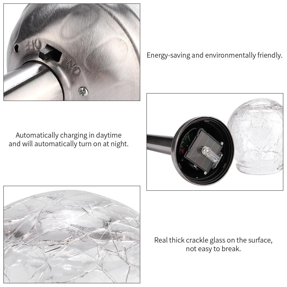 2Pcs Waterproof Led Solar Powered Garden Lamp Courtyard Stake Crackle Round Ball Lights