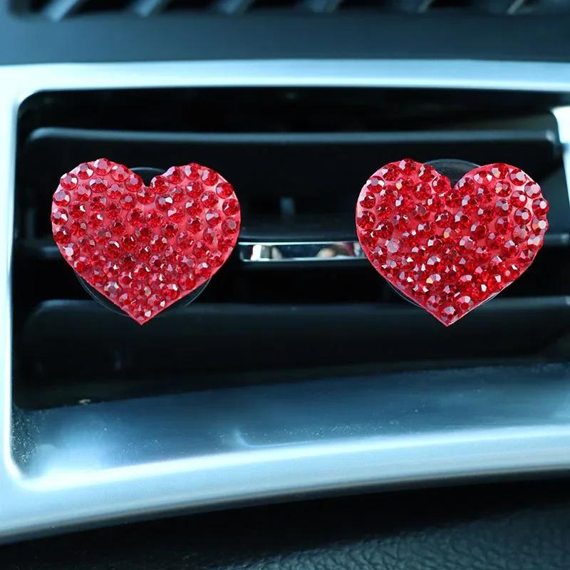 Car Air Outlet Perfume Clip Heart-shaped Rhinestone Car Air Conditioning Air Vent Decoration Perfume Clip Auto Accessories
