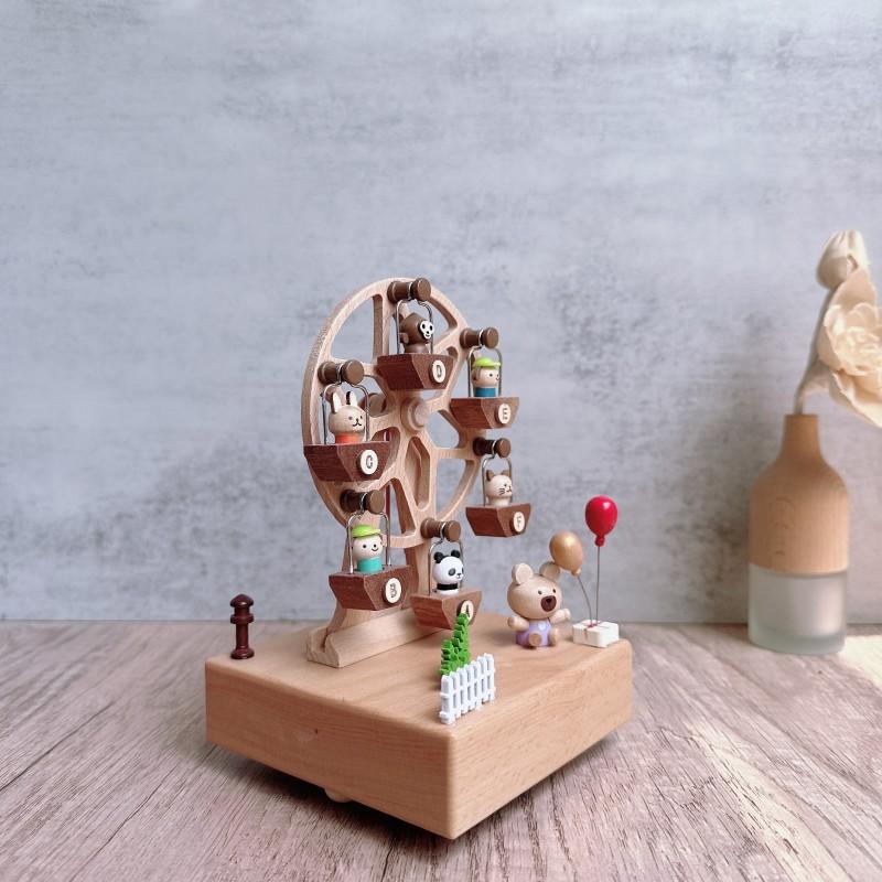 Ruota Panoramica Animali in Legno Carillon Meccanico a Carica Rotante Carillon Regalo per Bambini Ragazzi Ragazze