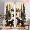 2pcs,2D Plane Printing Popular Curtain Panels Forest Bears Versatile Polyester Fabric (without Rod) All Seasons for Bedroom,