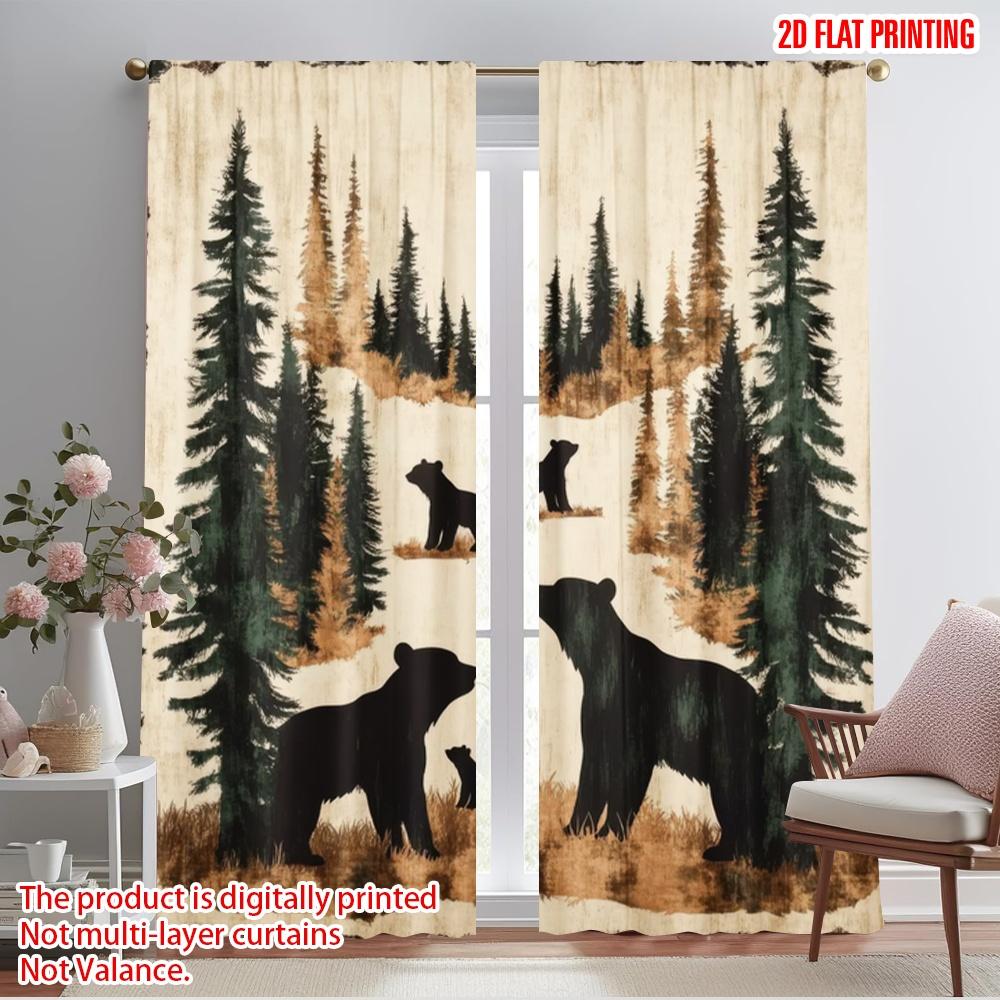 

2pcs,2D plane printing Popular Curtain Panels Forest Bears Versatile Polyester Fabric (without rod) All Seasons for Bedroom, 52.50×116.00 CM 2pcs