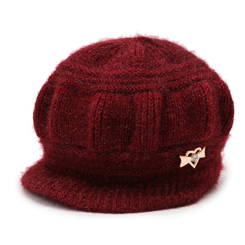 Winter Knitted Wool Hat for Women Korean Style Beetle Hat Plus Velvet Thickened Warm Windproof Hat for Elderly Hat