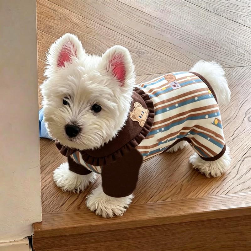 Warm Dog Jumpsuit With Navy Collar Small Breeds Winter Pet Clothing Soft Fleece Four-Legged Outfit