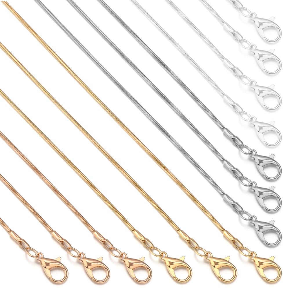 Louleur 6pcs Copper Round Snake Chain Necklace With Lobster Clasp For Women Men Fashion Chain Jewelry Findings DIY Necklace Gift