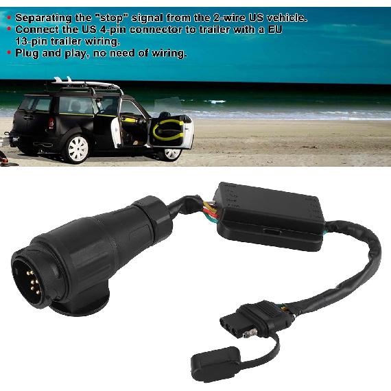 Trailer Truck Electric Adapter Converter Trailer Connector European 13?Pin to 4?Pin Taillight Circuit Wiring Adapter Plug and Play, Trailer winch