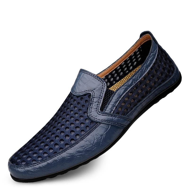 FUQIAO 2025 New Casual Shoes Men Summer Comfortable Mesh Genuine Leather Footwear Soft Male Outdoor Moccasins Loafers