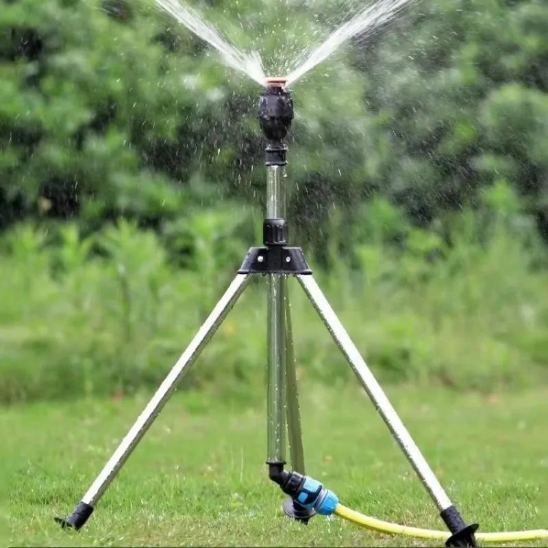 1 Set Stainless Steel 360 Rotary Irrigation Tripod Lawn Garden Sprinkler Telescopic Support Sprinkler Head on Tripod