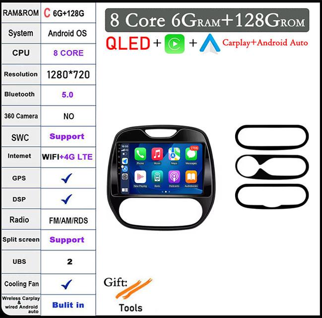 Car Radio Wireless Carplay for Renault Kaptur Captur Clio samsung QM3 2013 2014 2015 2016 MultimediaPlayer Android Auto 4G