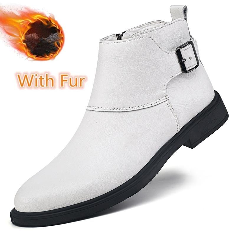 Echtes Leder Herren Chelsea Stiefel Luxus Marke Männlichen Grund Stiefel Hohe Qualität Winter Plüsch Schnee Schuhe Bequeme Wanderschuhe