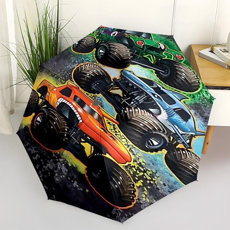 

Monster Truck Themed Travel Umbrella 8 Ribs Automatic Opening and Closing, Portable Folding Design, Compact and Stylish Umbrella Suitable fo