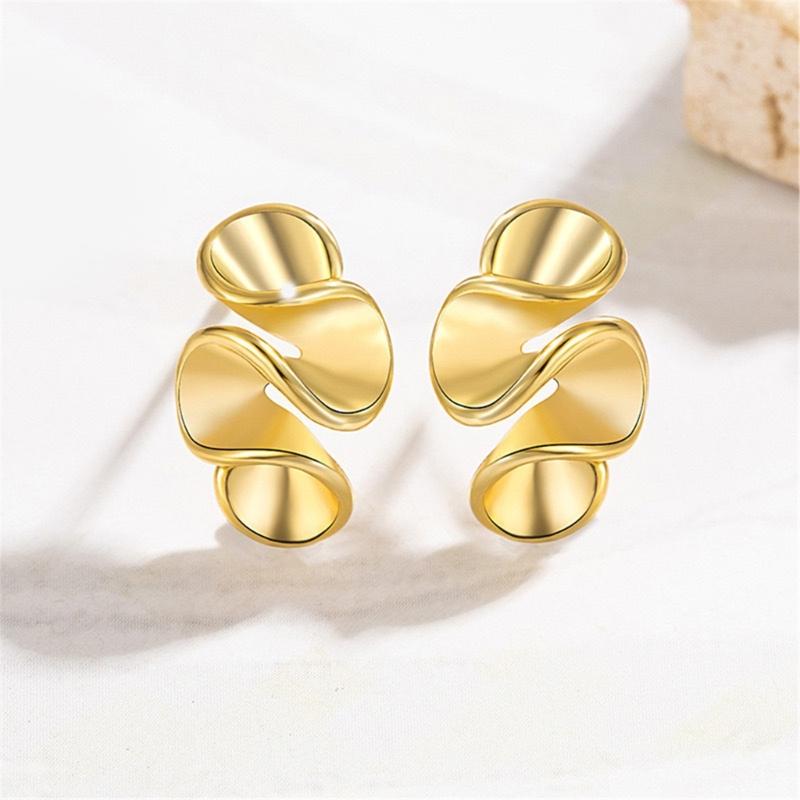 Geometric Ruffle Studs Earrings Ear Studs Fashion Ears Jewelry Copper Texture Suitable for Various Occasion Wear