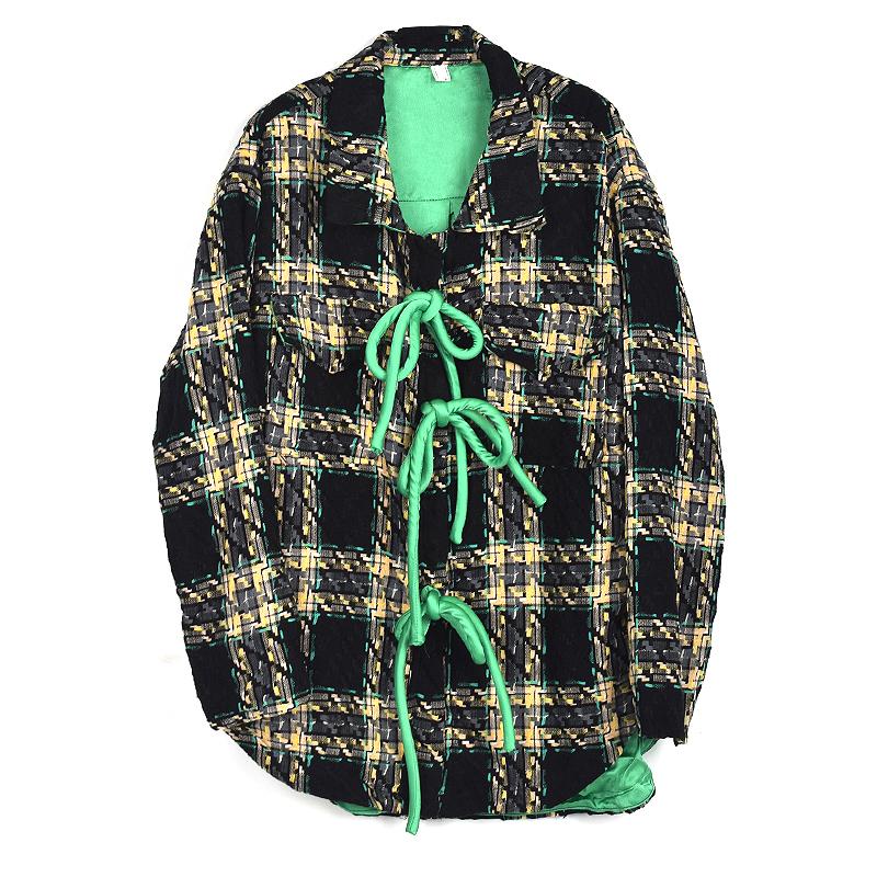 

XITAO модное женское клетчатое пальто с бантом и повязкой LDD2223 One Size чёрный