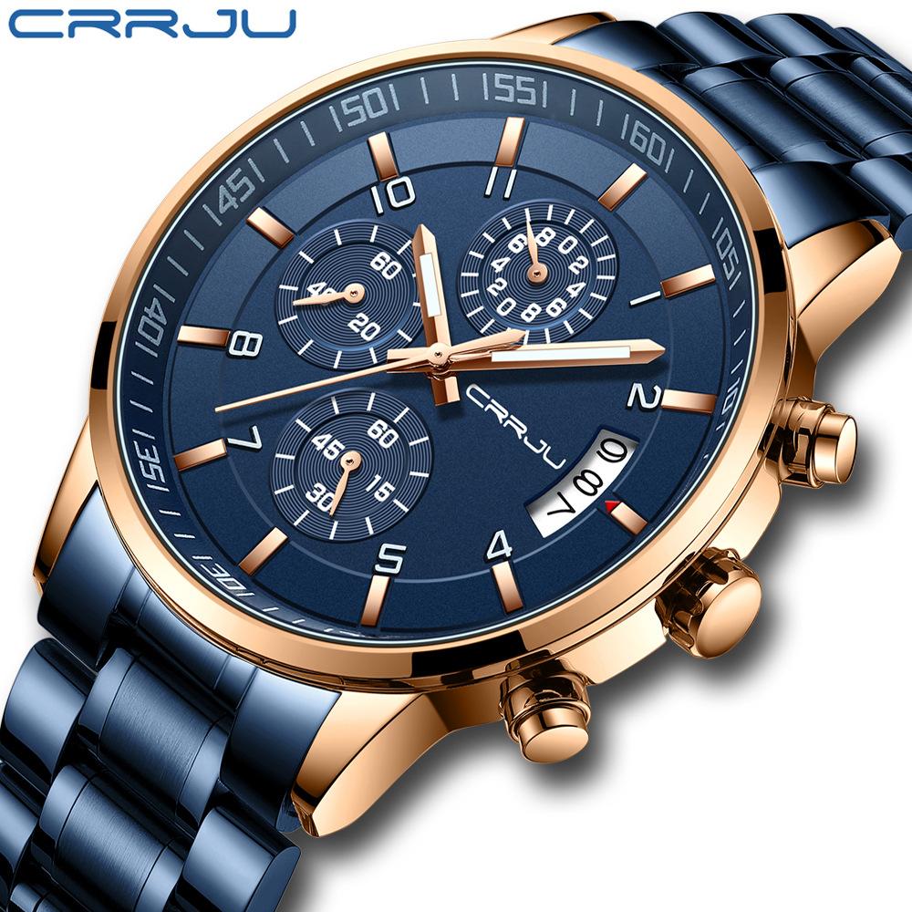 CRRJU 2214New six-hand steel strap solid men's hot-selling casual personalized watch, fashionable and popular for men
