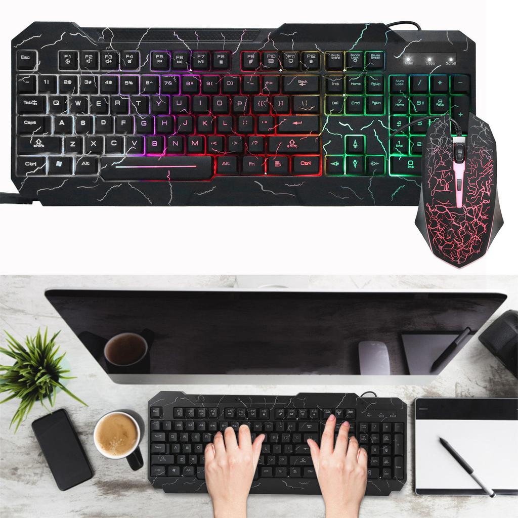 Wired Keyboard and Mouse Set Mechanical Cracked Character Illuminated Gaming AccessoriesD620