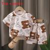 Baby Boy Girl Summer Cotton Short Sleeve Tshirt And Shorts Set With Animal Prints For Toddler Kids