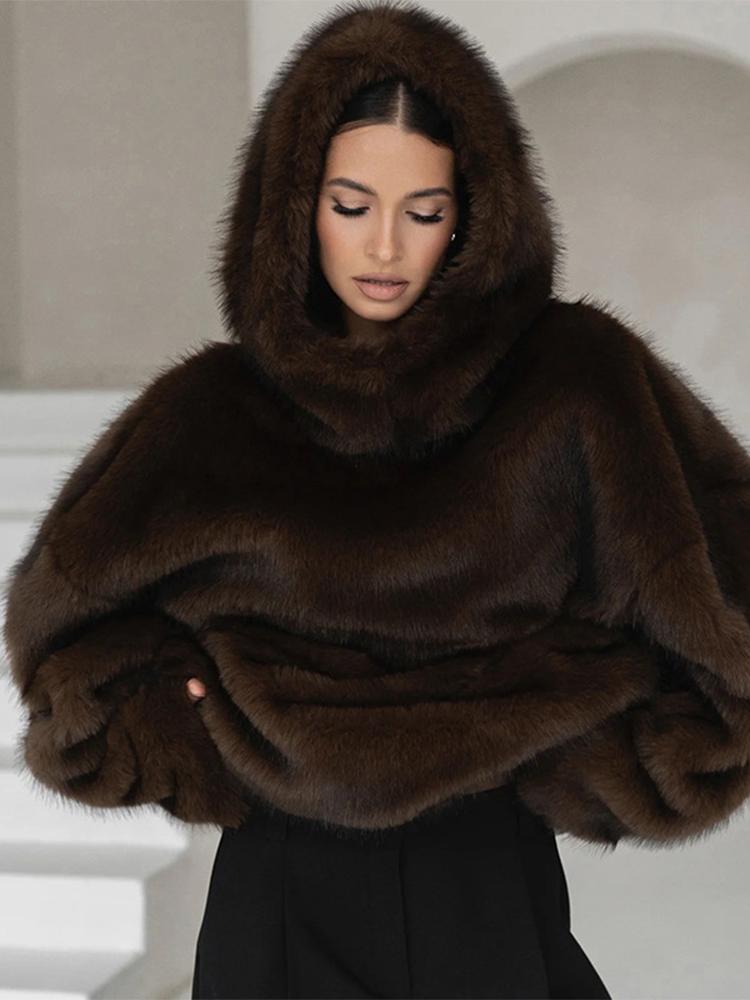 Women's Fur Hoodie Women's Hooded Pullover Women's Loose Hoodie Women's Brown Hoodie 2026