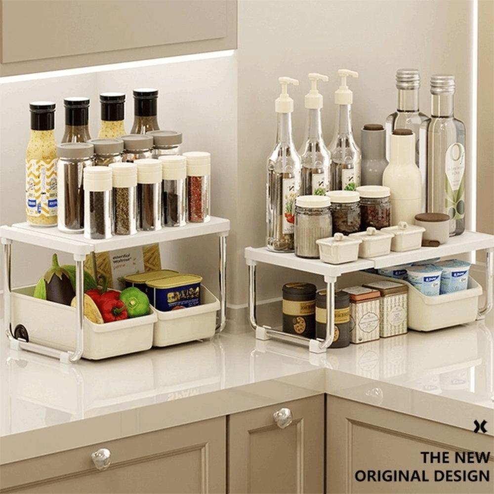 Schichtiger Organizer Küche Ausziehbarer Regal Ausziehbarer Regal Verstellbar Arbeitsplatten Lagerregal Platzsparend Schrank Organizer