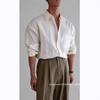 Men's European-Style Loose-Fit White Cotton Linen Long-Sleeve Shirt with Sun Protection and Breathable Fabric