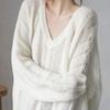 Spring and Autumn Lazy Style Knitted Sweater Women's Loose Outer Wear Hollow Out V-neck Casual Slim Base Layer Thin