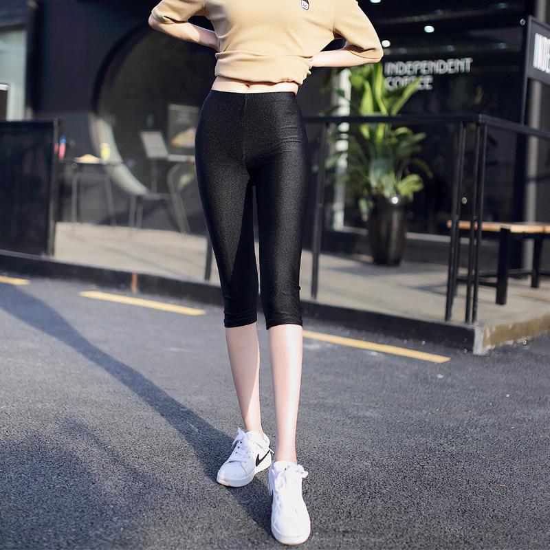 New Autumn/Winter Elastic Glossy Nylon Slim Fit 7/9-Point Flat Foot and Pedal Leggings
