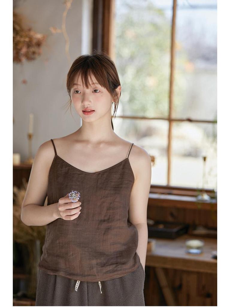 Women's Lightweight Casual Linen Camisole: Summer Style, See-Through, Breathable, Solid Color