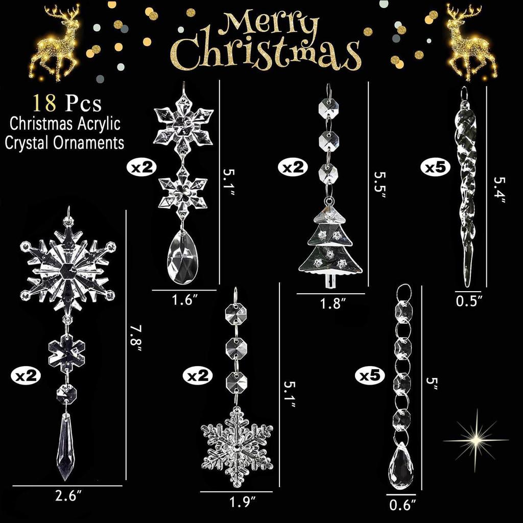 Christmas 18-Piece Snowflake & Icicle Acrylic Tree Decorations Set