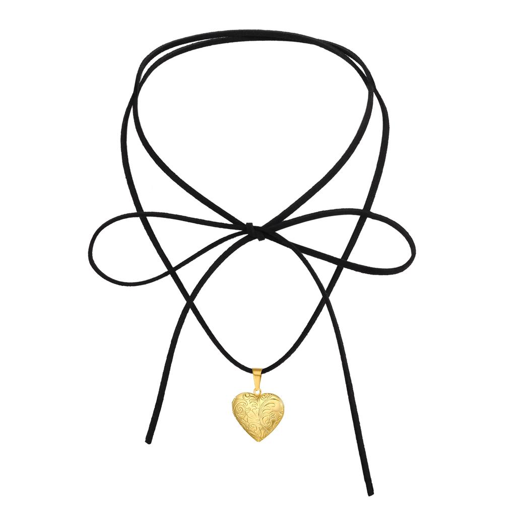 Women's Locket Pendant Necklaces Black Velvet Chain Necklace Rope Chain Heart Pendant Fashion Jewelry Gift