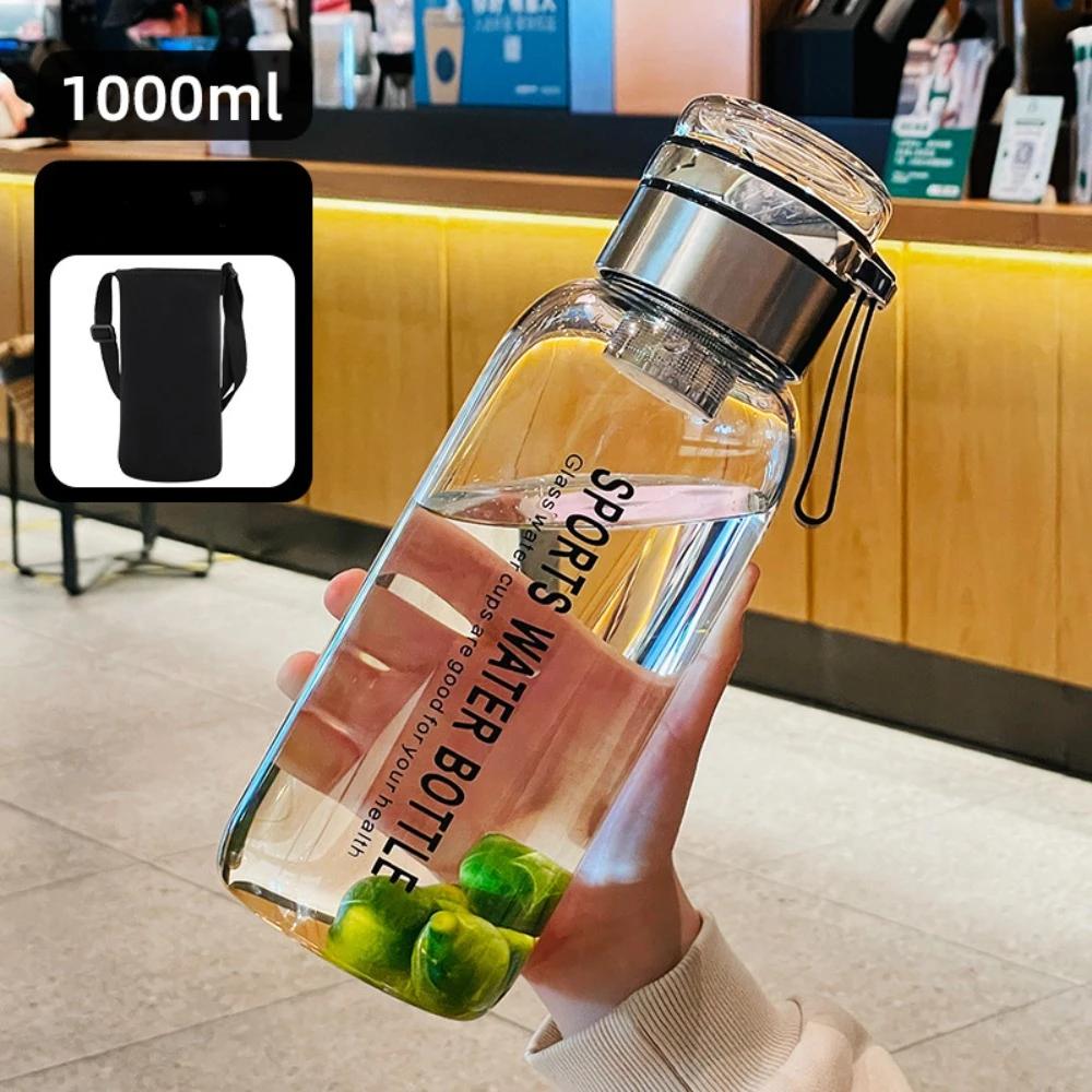 

Кружка стеклянная большой емкости 1000 мл, герметичная с крышкой, стеклянная бутылка для воды, прозрачная с ручкой, спортивная чашка для воды для улицы 1.0L