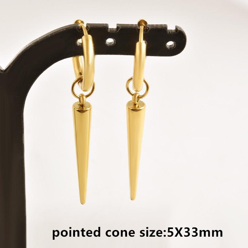 Nicht verblassend Unterschiedliche Länge Spitzkegel Hängeohrringe Edelstahl Runde Creolen für Damen Herren Schmuck Ohrpiercing Geschenk